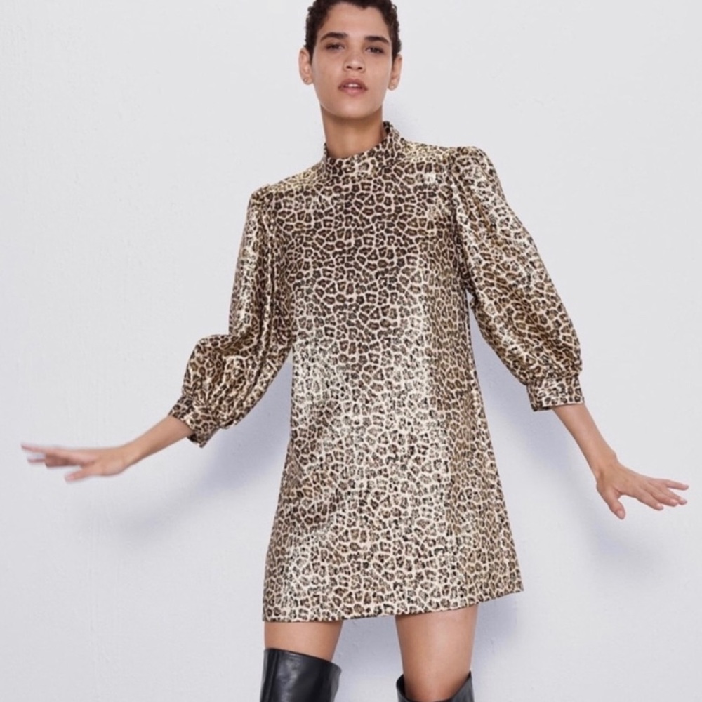 Zara puff sleeve cheetah dress